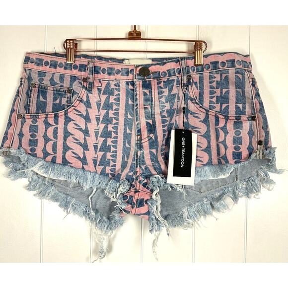 One Teaspoon Dukes Denim Shorts in Pacifica Cut Off's Raw Hem NWT Size 34 - Picture 1 of 9